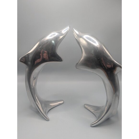 HOSELTON ALUMINUM LEAPING  DOLPHIN FIGURINES, MADE IN CANADA - 8" TALL - Picture 1 of 6